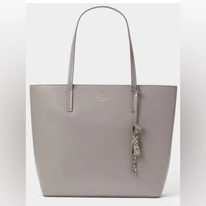 Kate Spade Karla Seton Drive Cityscape Gray Smooth Leather Tote with Glitter Bow